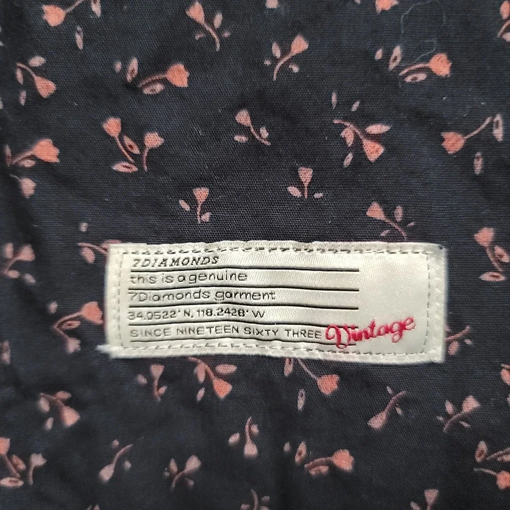 7 Diamonds‎ Men Short Sleeve Button Up Shirt XL Navy Pink Micro Floral